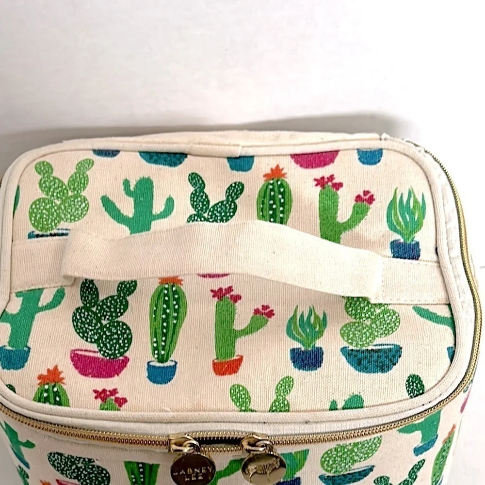 Dabney Lee Cactus Canvas Cosmetic Train Case Large Makeup Bag Travel EUC